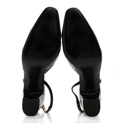 Chanel Lambskin Patent Calfskin Quilted Cap Toe CC Slingback Pumps 41 Black 6 of 10