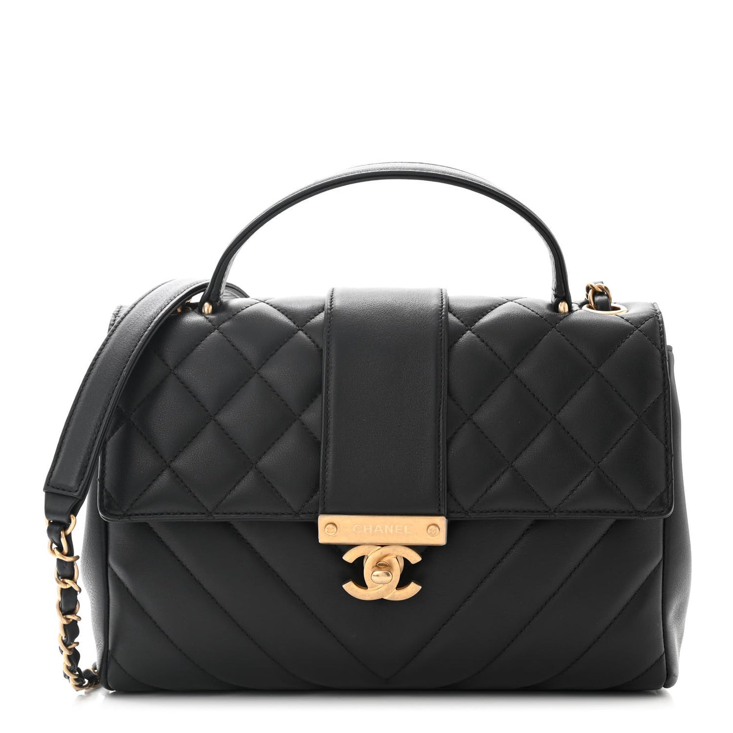 Calfskin Quilted Chevron In The City Bag Black