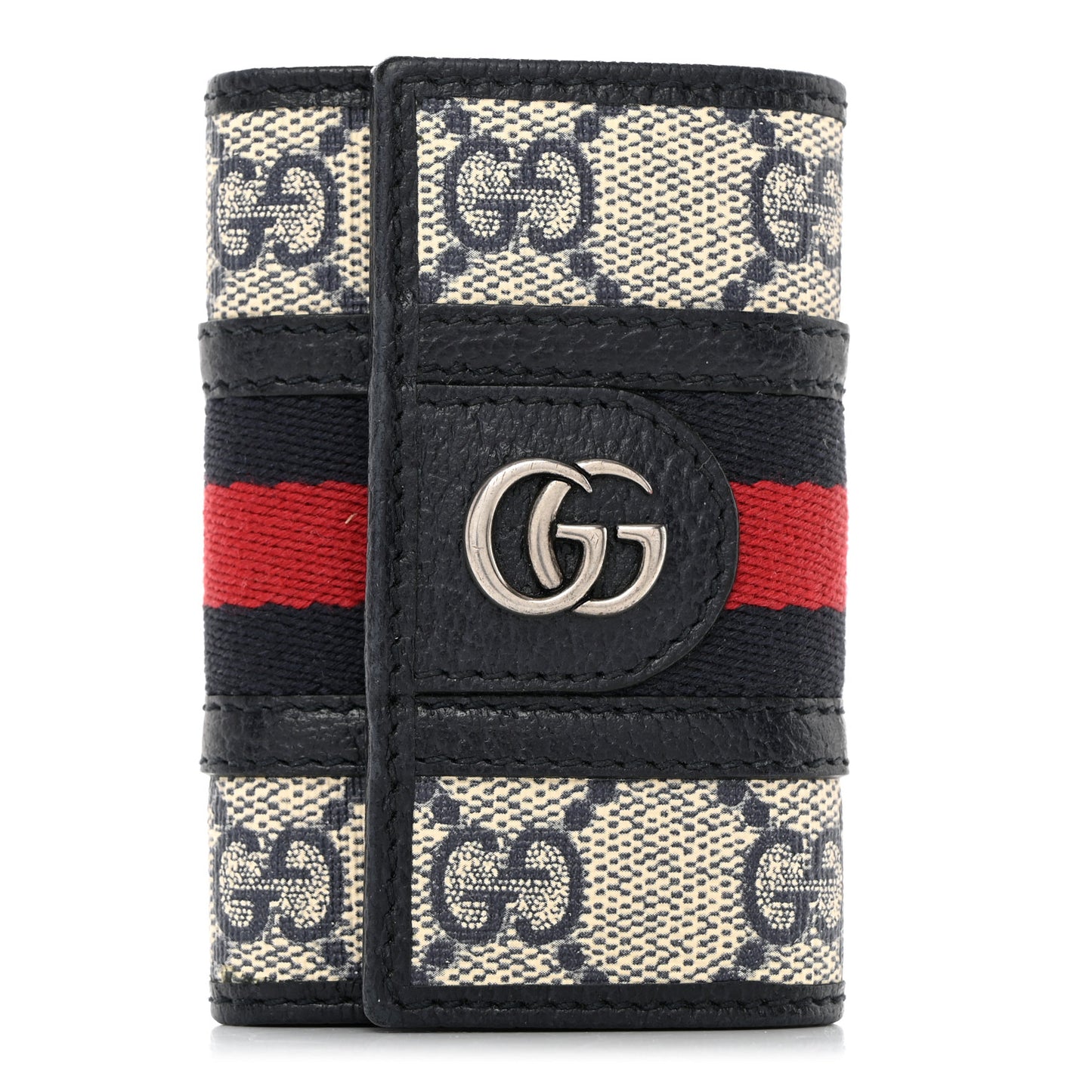 GG Supreme Monogram Web Ophidia 6 Key Holder Case Beige Blue