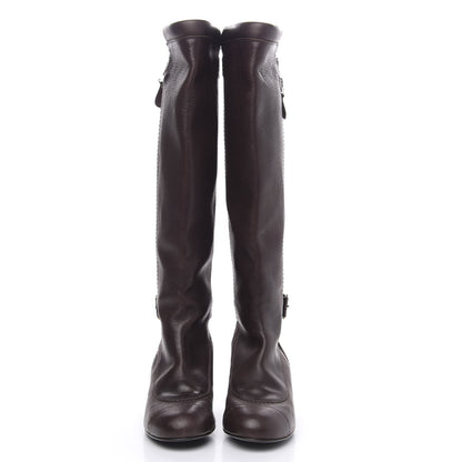Chanel Calfskin Zipper Buckle Knee High Tall Boots 40 Brown 2 of 9