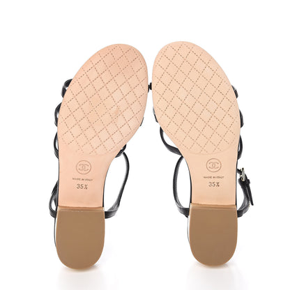 Chanel Calfskin Camellia Sandals 35.5 Black 5 of 8
