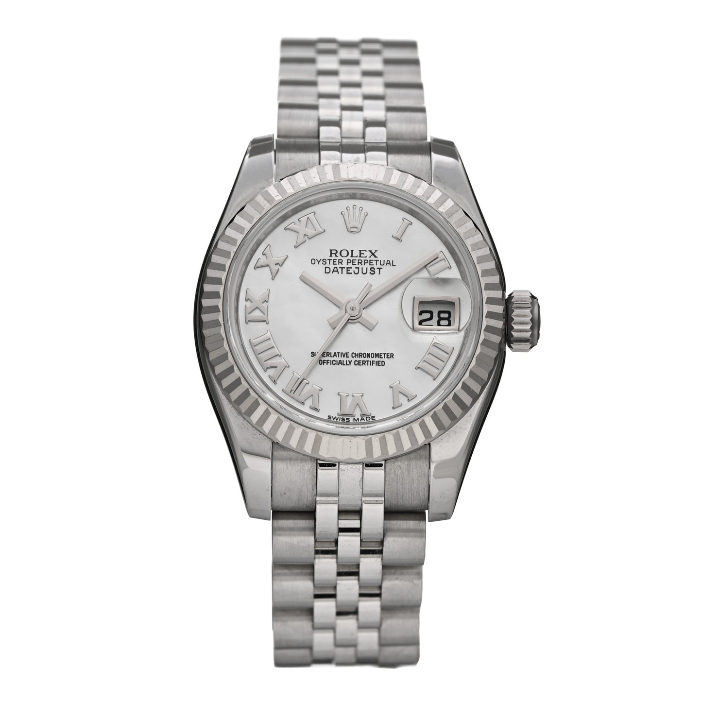 Stainless Steel 18K White Gold Mother of Pearl 26mm Oyster Perpetual Datejust Watch Roman 179174