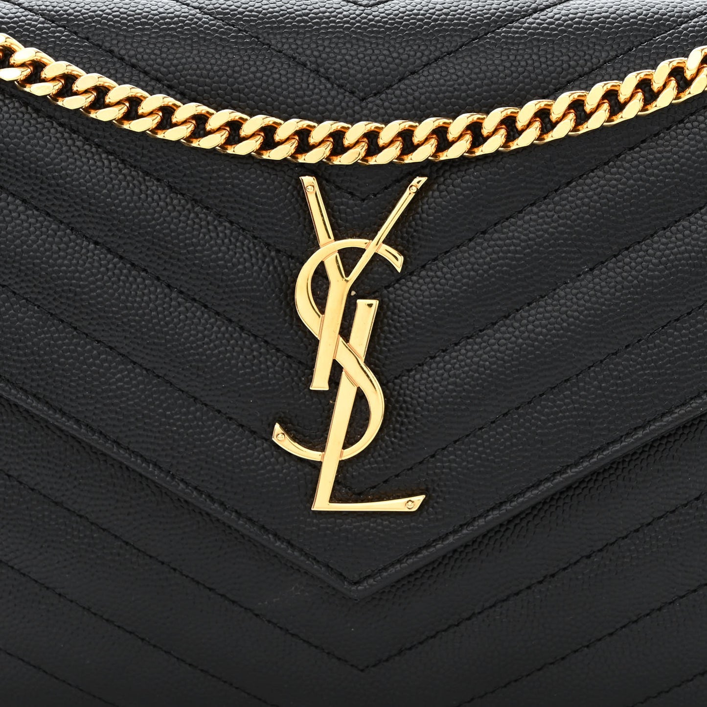 Grain De Poudre Matelasse Chevron Monogram Chain Wallet Black