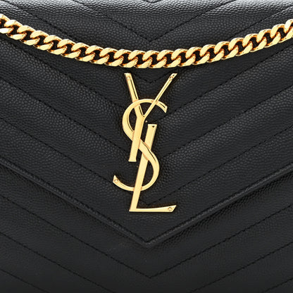 Saint Laurent Grain De Poudre Matelasse Chevron Monogram Chain Wallet Black 8 of 13
