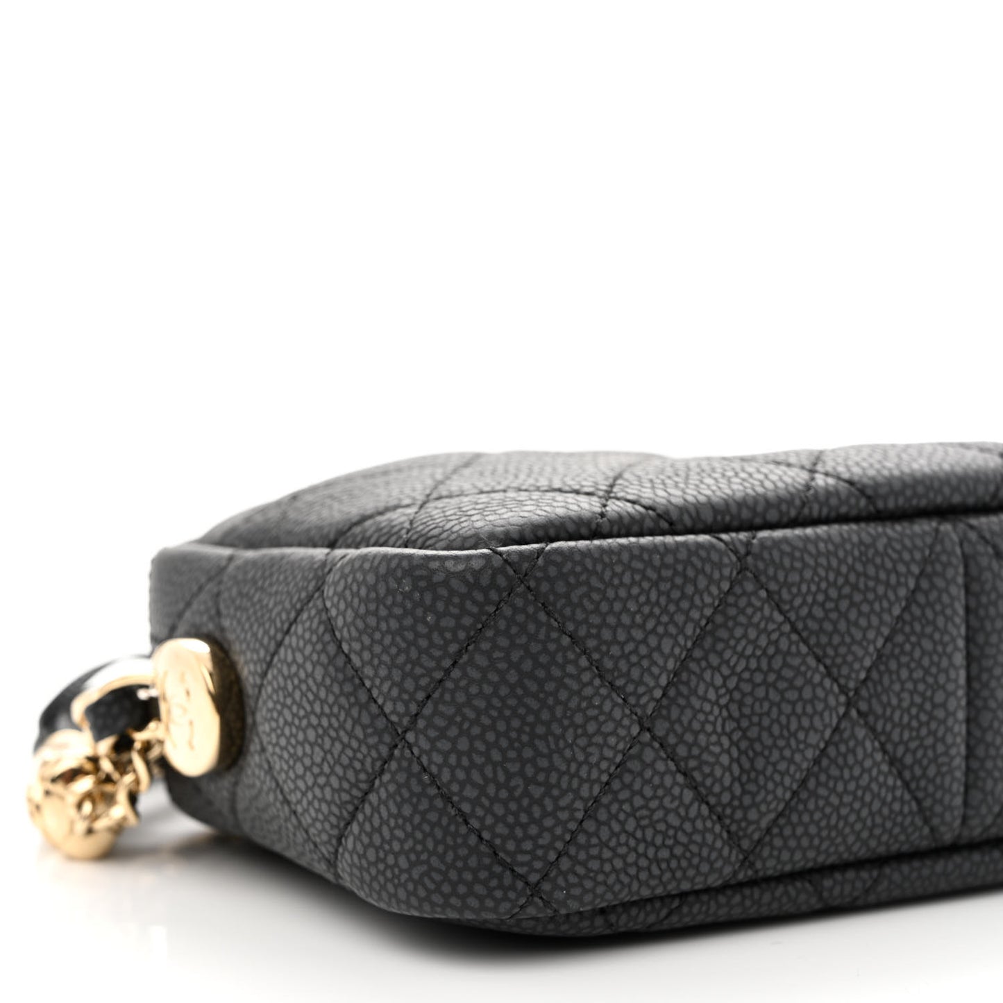 Iridescent Caviar Quilted Mini Coco Tassel Camera Case Black