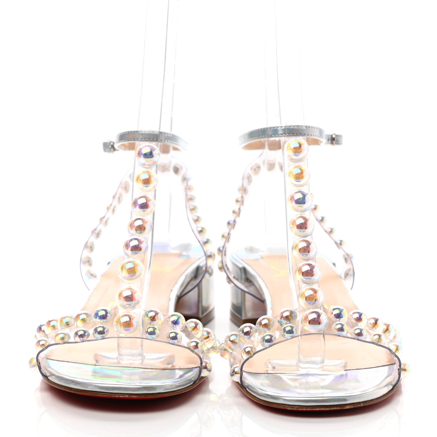 Christian Louboutin Iridescent Patent PVC Faridaravie 25 Sandals 38 Silver 2 of 9