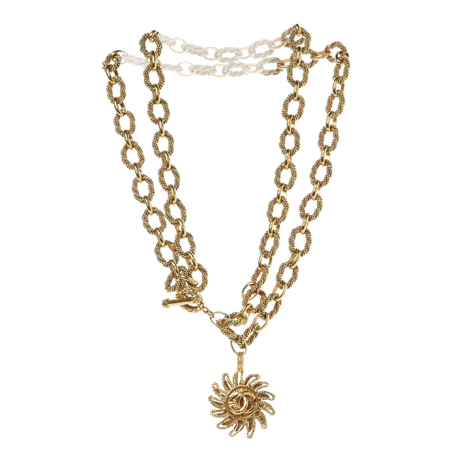 Chanel CC Sunburst Long Necklace Gold 3 of 5