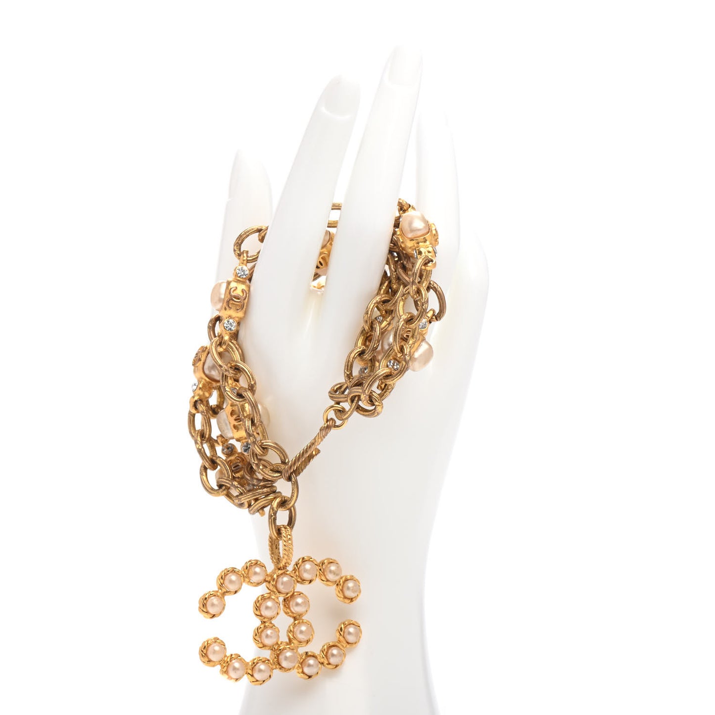 Pearl Crystal CC Bracelet Gold