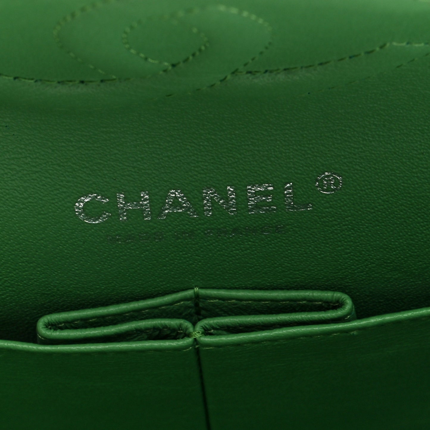 Patent Chevron Quilted Medium Double Flap Green