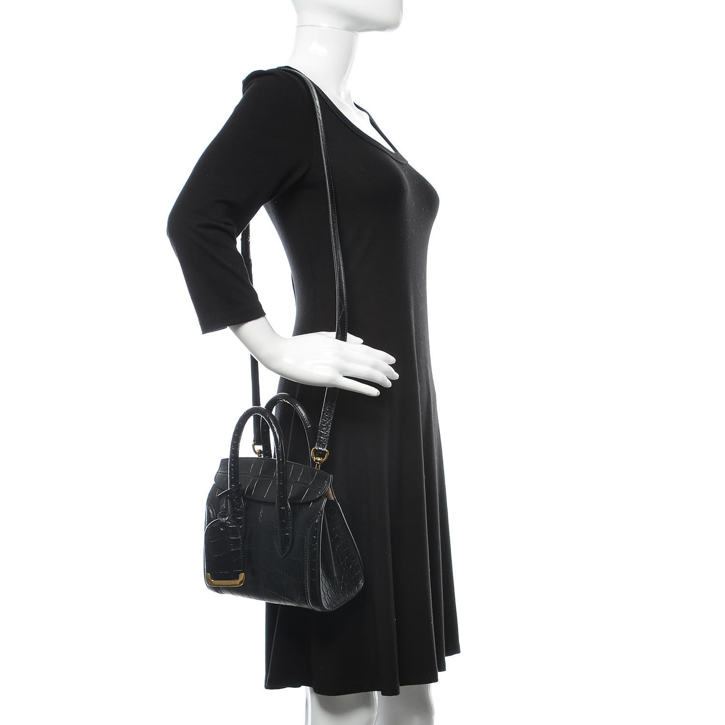 Calfskin Crocodile Embossed Mini Heroine 21 Black