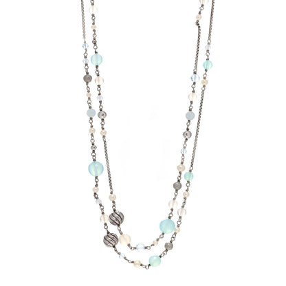 David Yurman Sterling Silver Aquamarine Pearl Blue Topaz Chalcedony Moon Quartz 14mm Quatrefoil Necklace 1 of 4