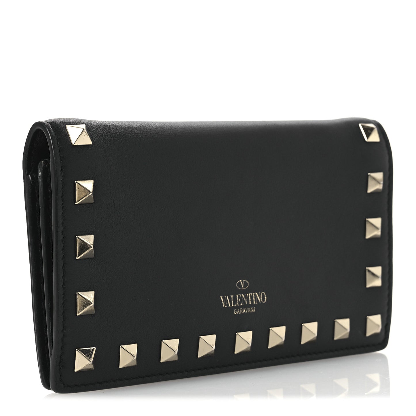 Calfskin Rockstud Bi-Fold Organizer Wallet Black