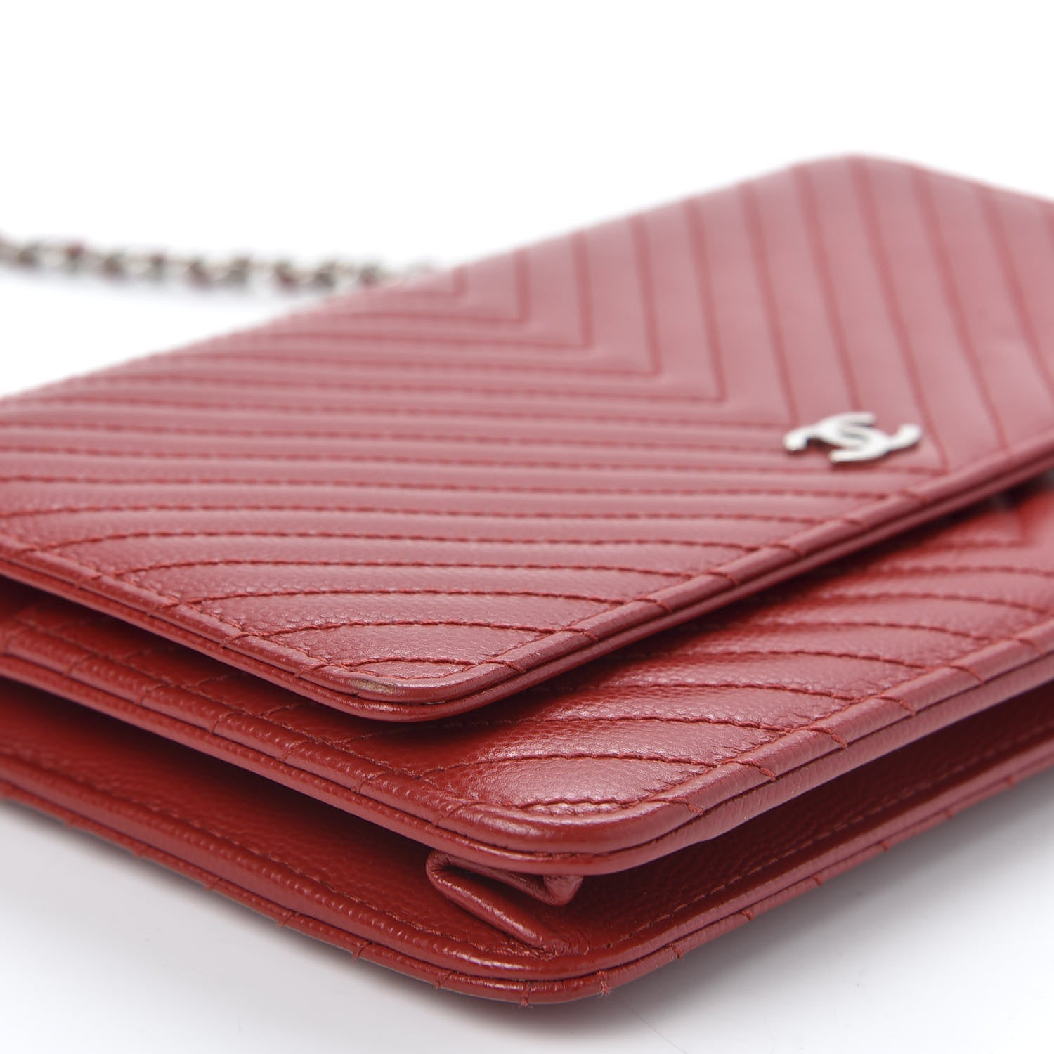 Chanel Caviar Chevron Quilted Wallet On Chain WOC Red 5 of 10