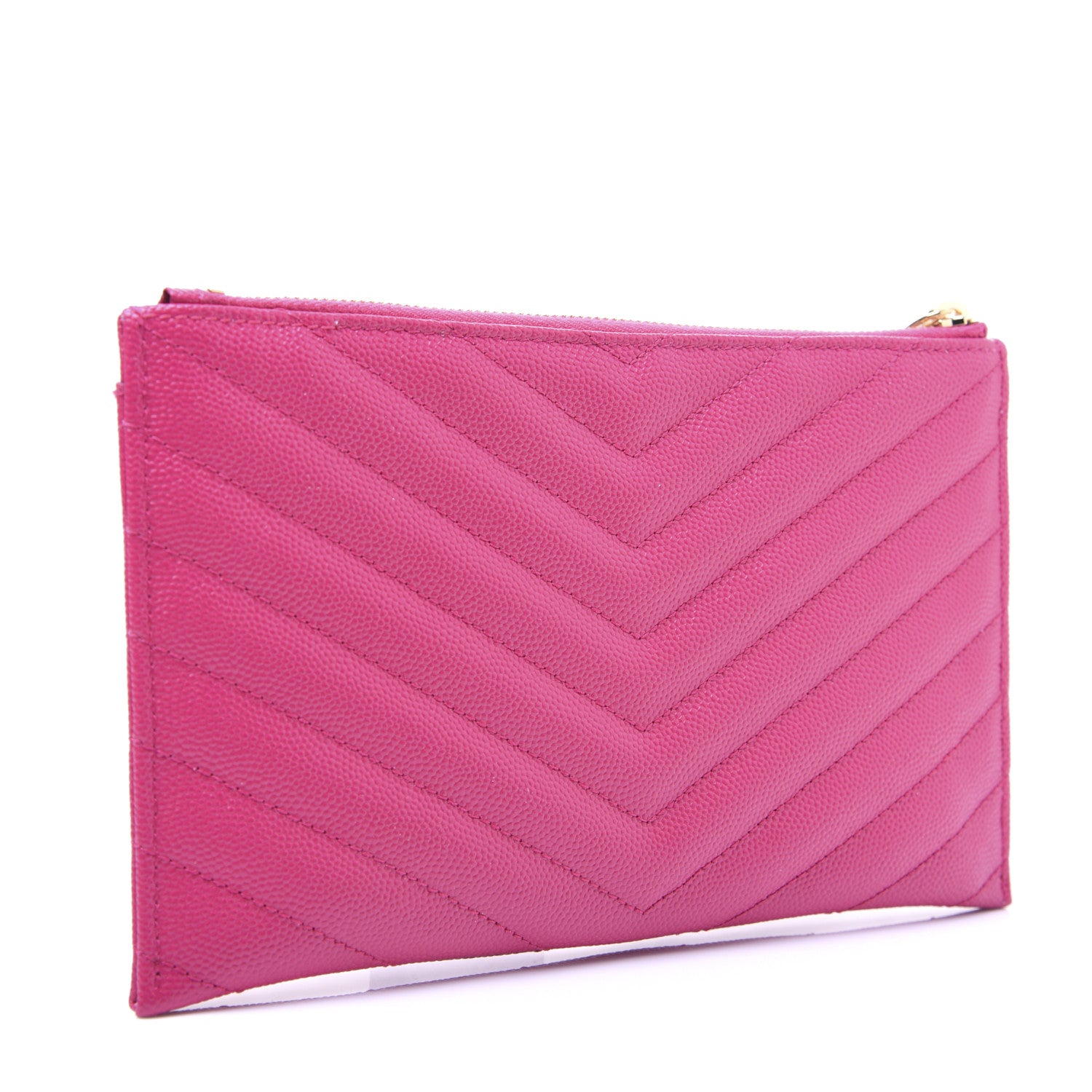 Saint Laurent Grain De Poudre Chevron Monogram Bill Pouch Bright Pink 3 of 13