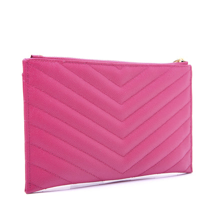 Saint Laurent Grain De Poudre Chevron Monogram Bill Pouch Bright Pink 3 of 13