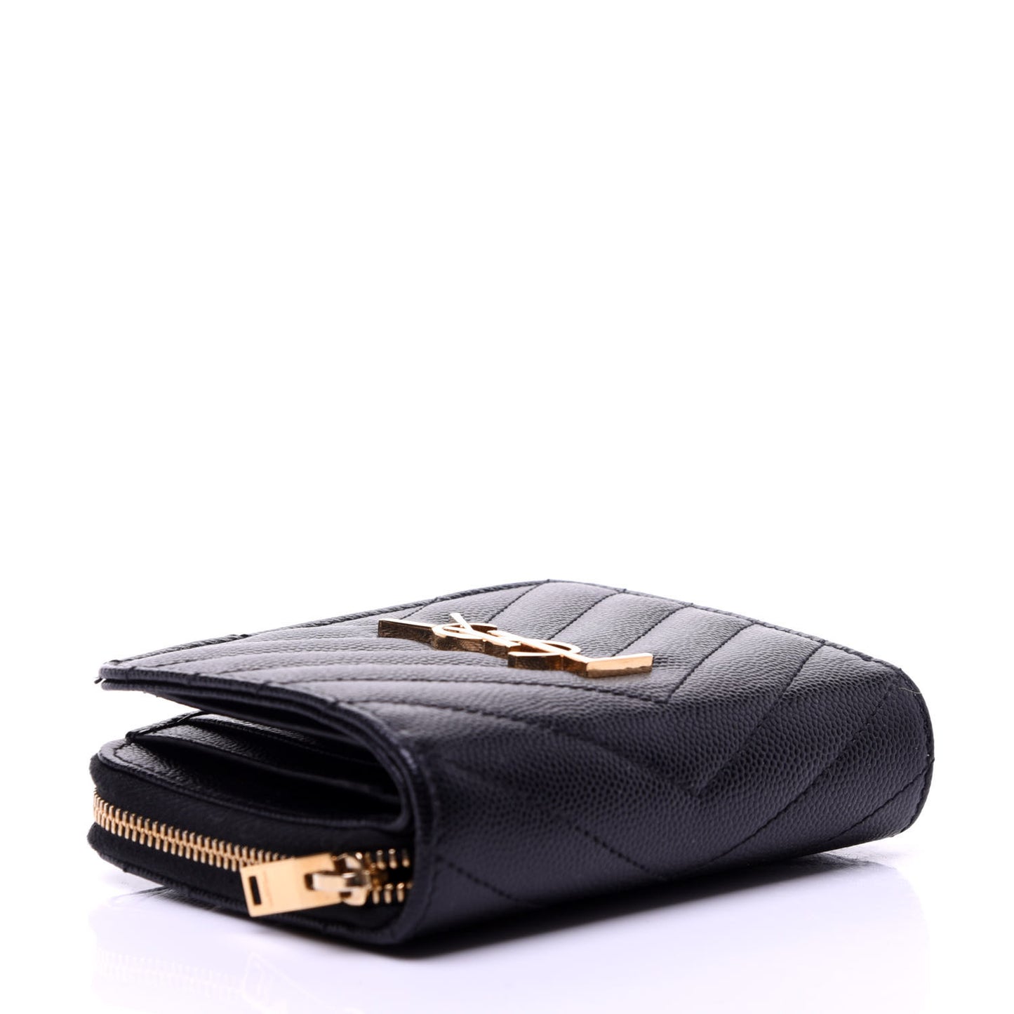Grain De Poudre Matelasse Chevron Monogram Compact Zip Around Wallet Black