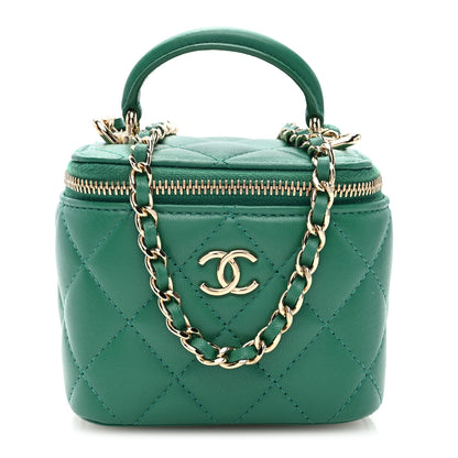 Chanel Lambskin Quilted Top Handle Mini Vanity Case With Chain Green 1 of 11