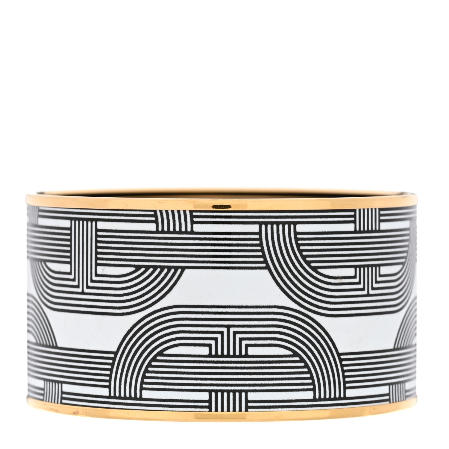 Hermes Enamel Printed Circuit 24 Faubourg Extra Wide Bracelet 70 Black White 1 of 5