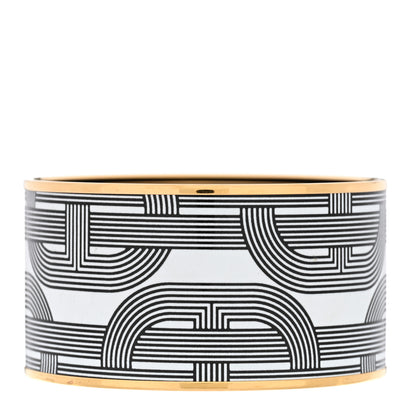 Hermes Enamel Printed Circuit 24 Faubourg Extra Wide Bracelet 70 Black White 1 of 5