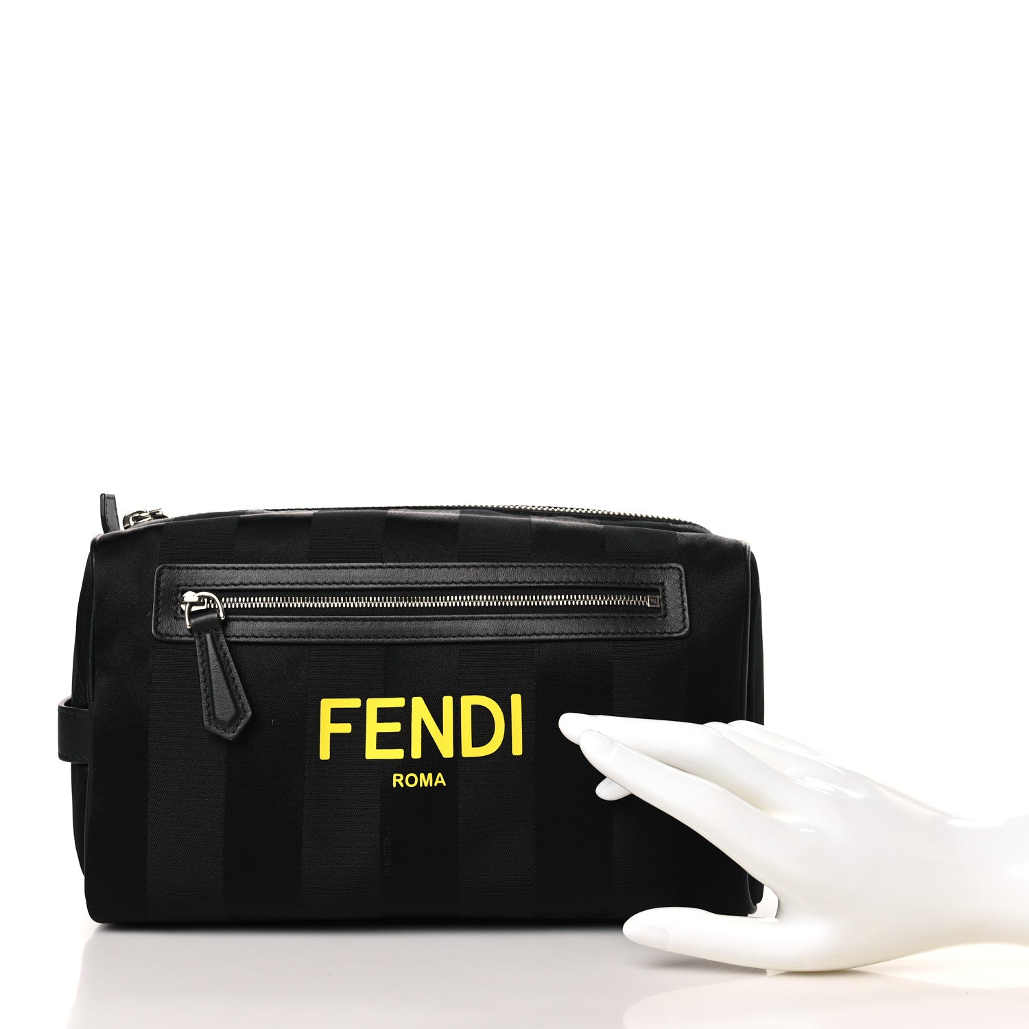 Fendi Recycled Nylon Vitello Grace Light Pequin Logo Travel Pouch Black Sunflower 2 of 8