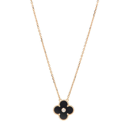 Van Cleef & Arpels 18K Rose Gold Diamond Black Onyx Vintage Alhambra Pendant Necklace 1 of 7