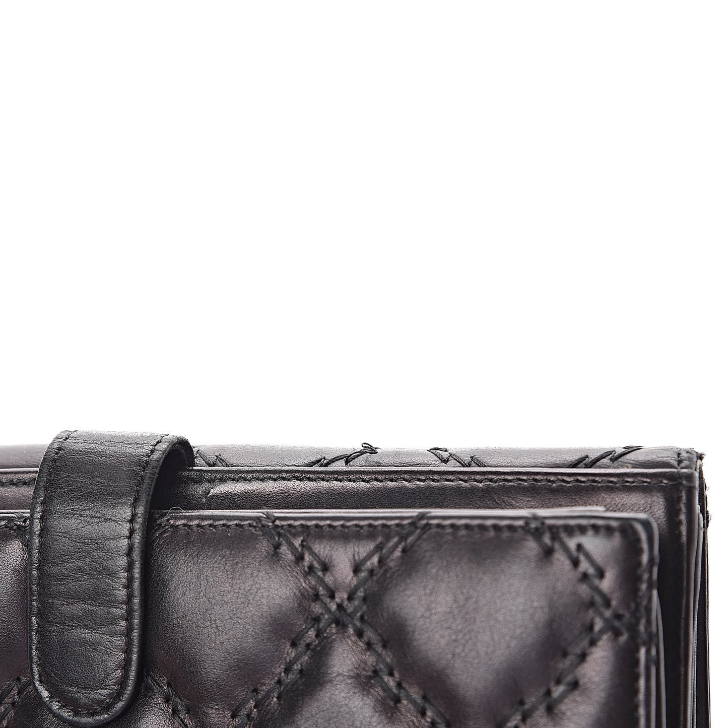 Calfskin Double Stitch Hamptons Flap Wallet Black