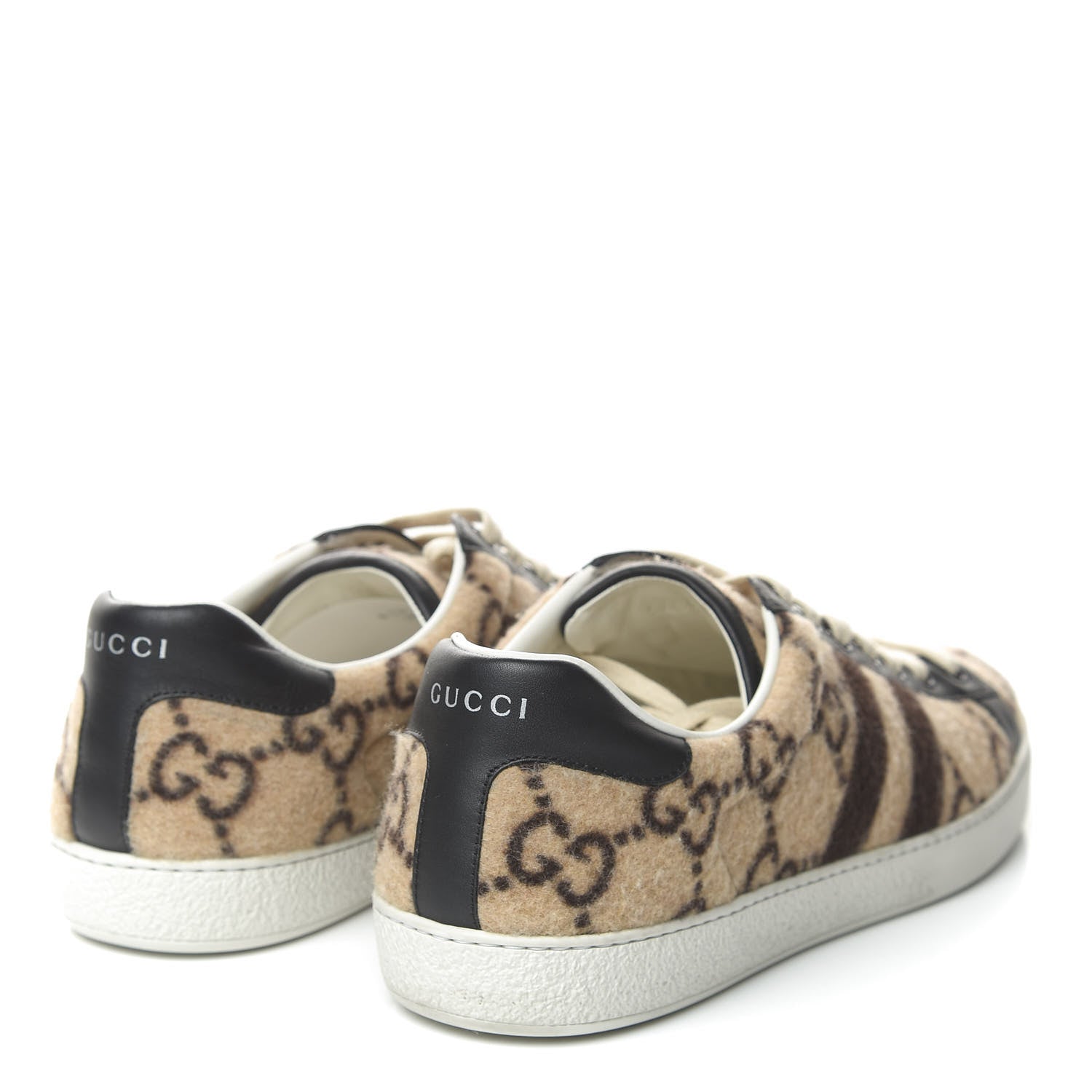 Gucci Covered Wool Miro Soft Calfskin Big GG Monogram Mens Sneakers 10 Beige Ebony Black 4 of 9
