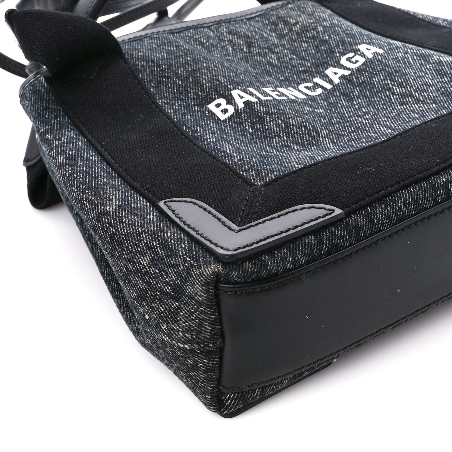 Balenciaga Denim Fabric Satin Calfskin Navy Cabas XS Washed Black 10 of 12
