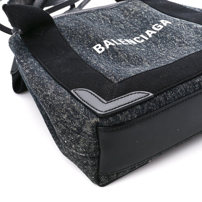 Balenciaga Denim Fabric Satin Calfskin Navy Cabas XS Washed Black 10 of 12