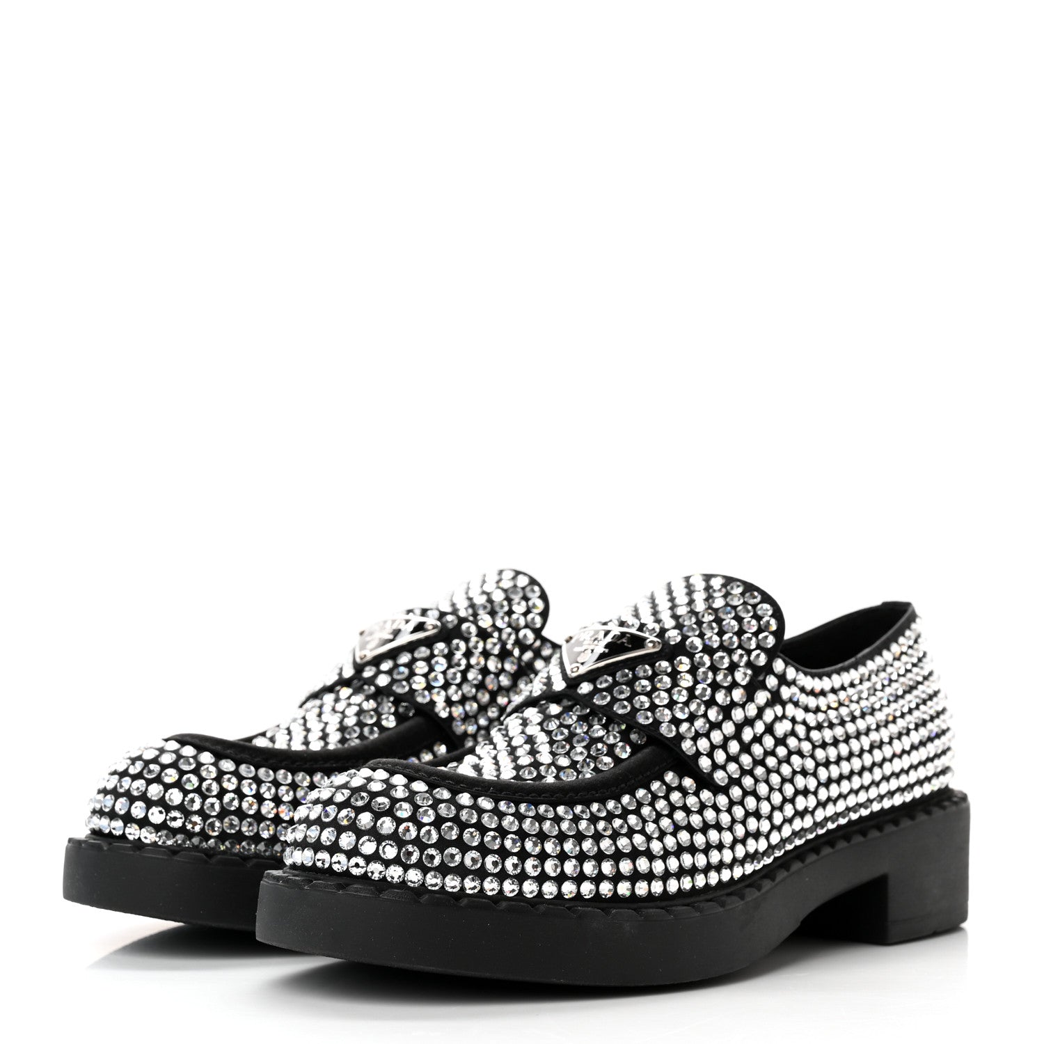 Prada Satin Crystal Metal Triangle Logo 50mm Loafers 38 Cristal 3 of 10