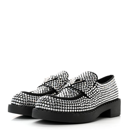 Prada Satin Crystal Metal Triangle Logo 50mm Loafers 38 Cristal 3 of 10
