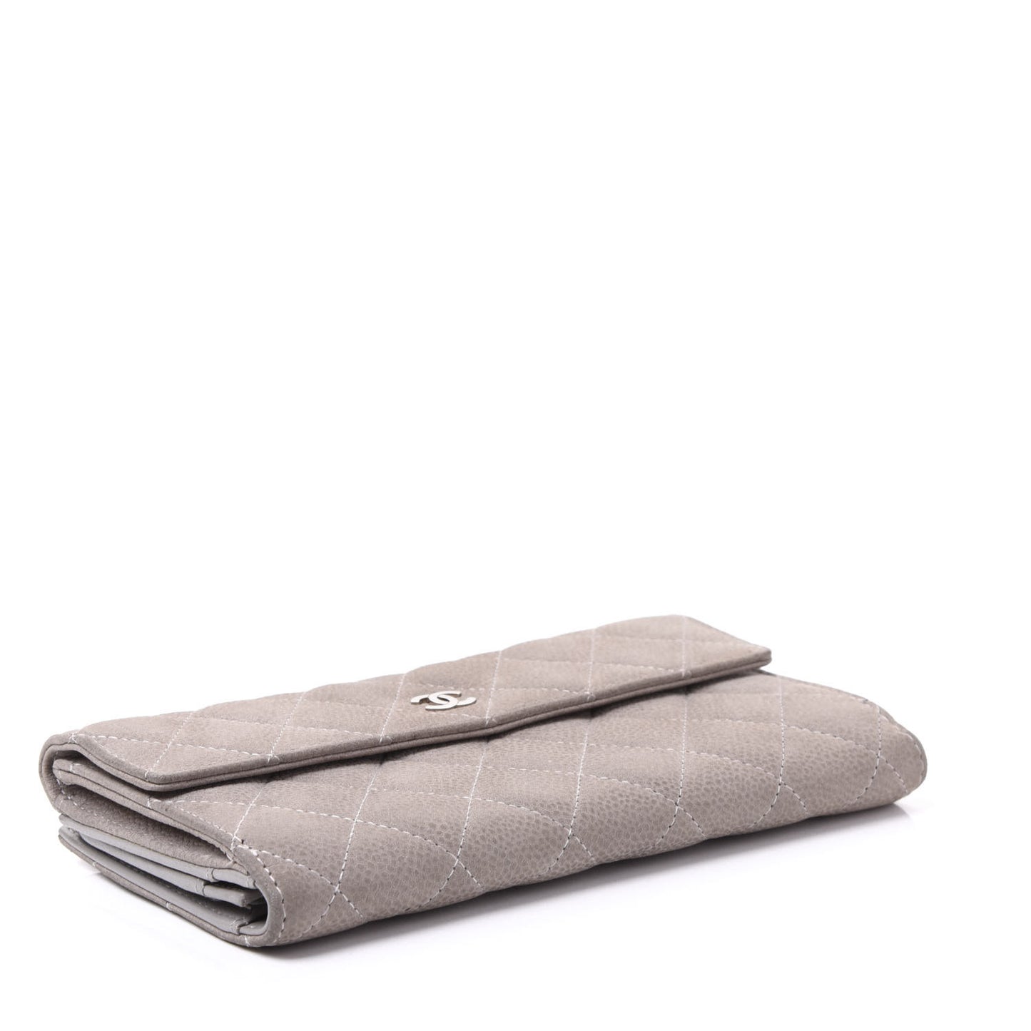 Iridescent Caviar Quilted Large Flap Wallet Grey
