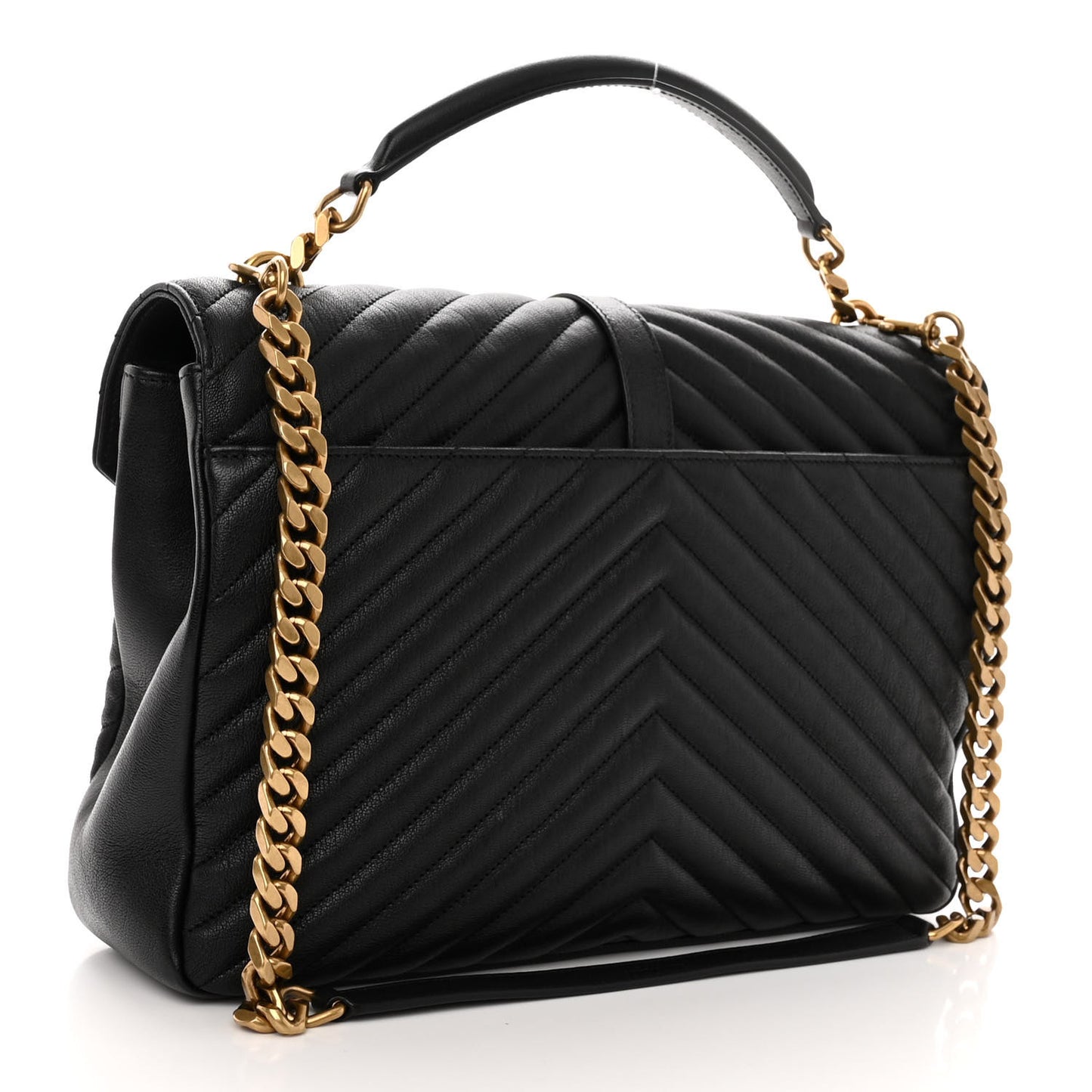 Sheepskin Matelasse Chevron Monogram Large College Satchel Black