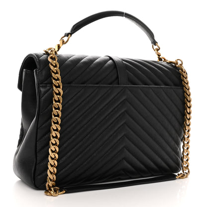 Saint Laurent Sheepskin Matelasse Chevron Monogram Large College Satchel Black 3 of 11