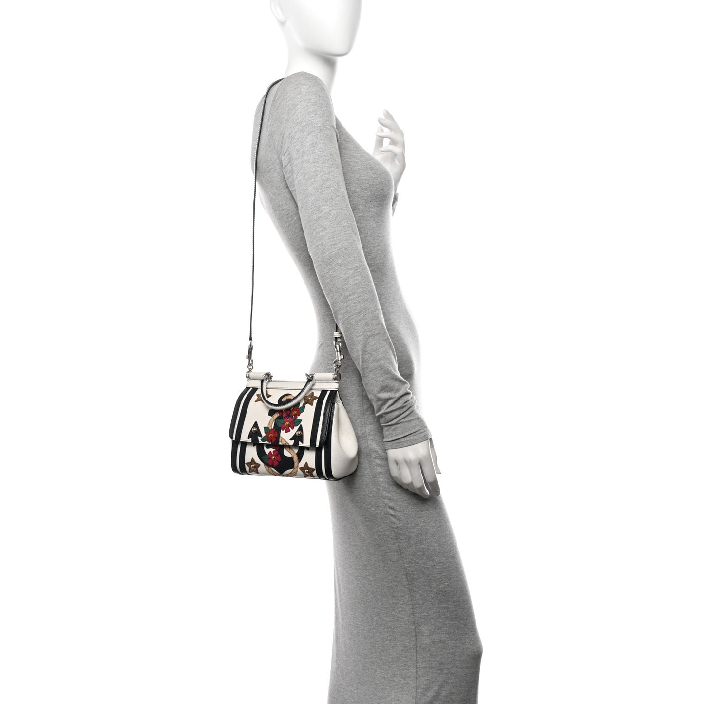 DOLCE GABBANA Dauphine Small Miss Sicily Anchor Satchel White Blue