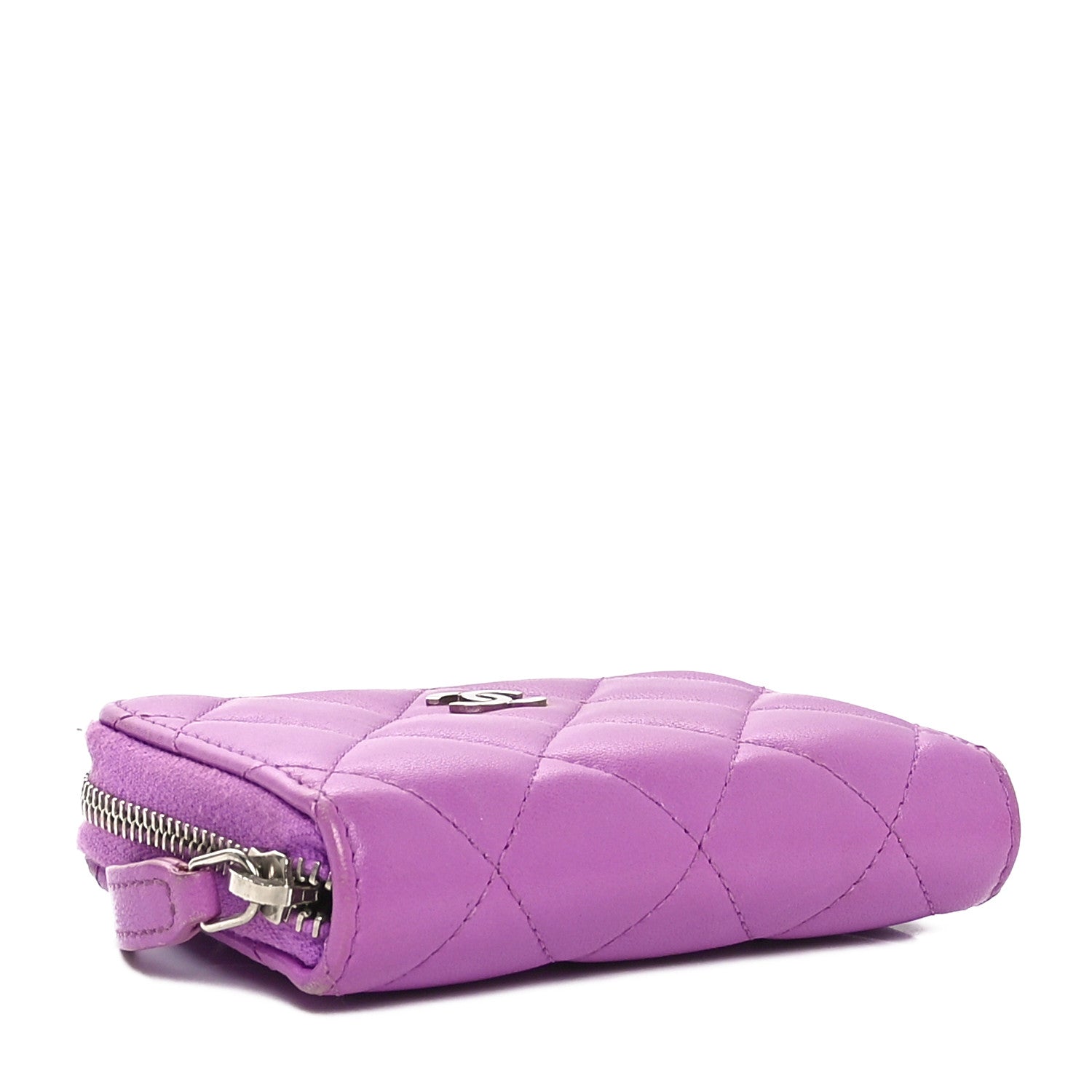 Chanel Lambskin Quilted Zip Around Coin Purse Wallet Purple 4 of 8