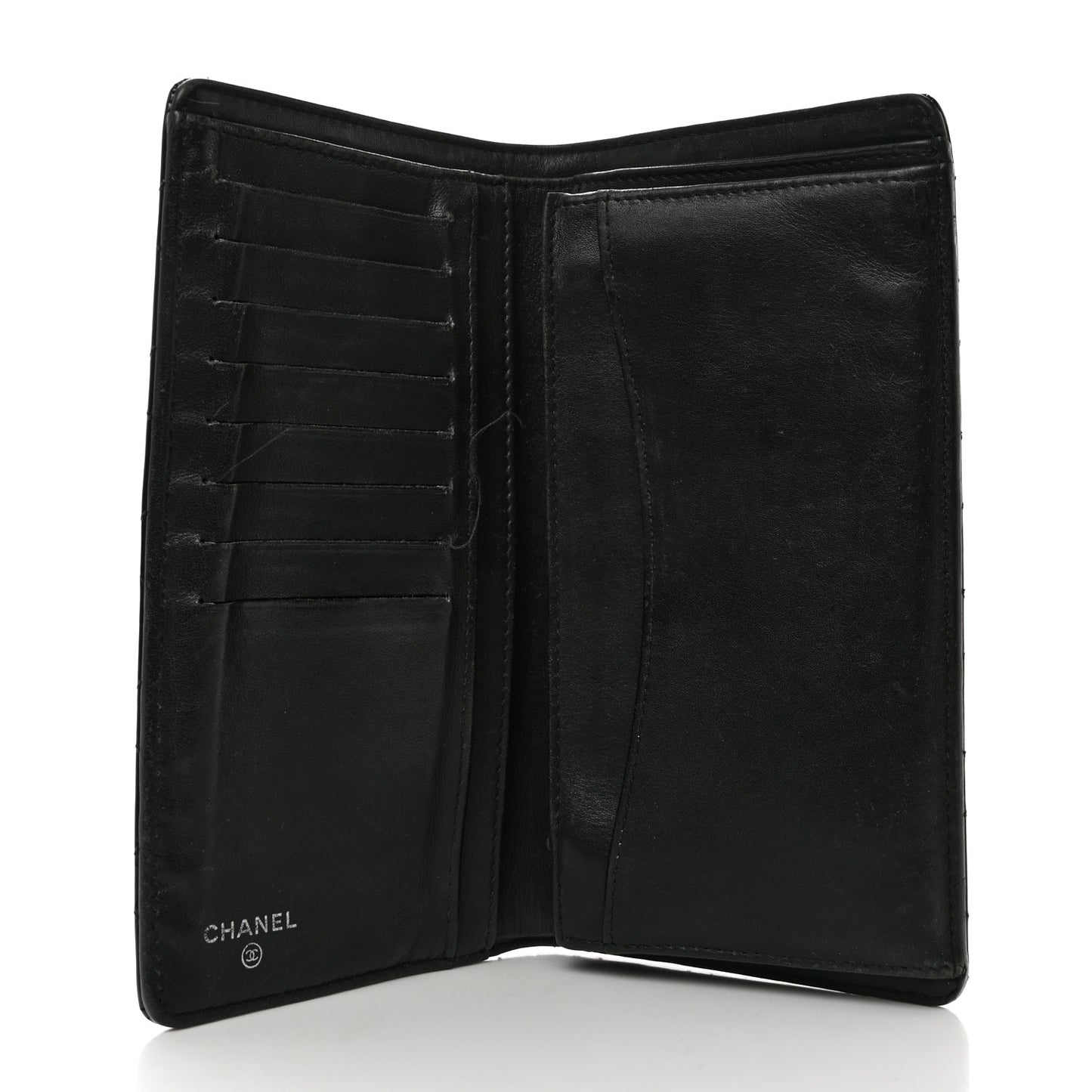 Patent Calfskin Quilted Yen Wallet Black