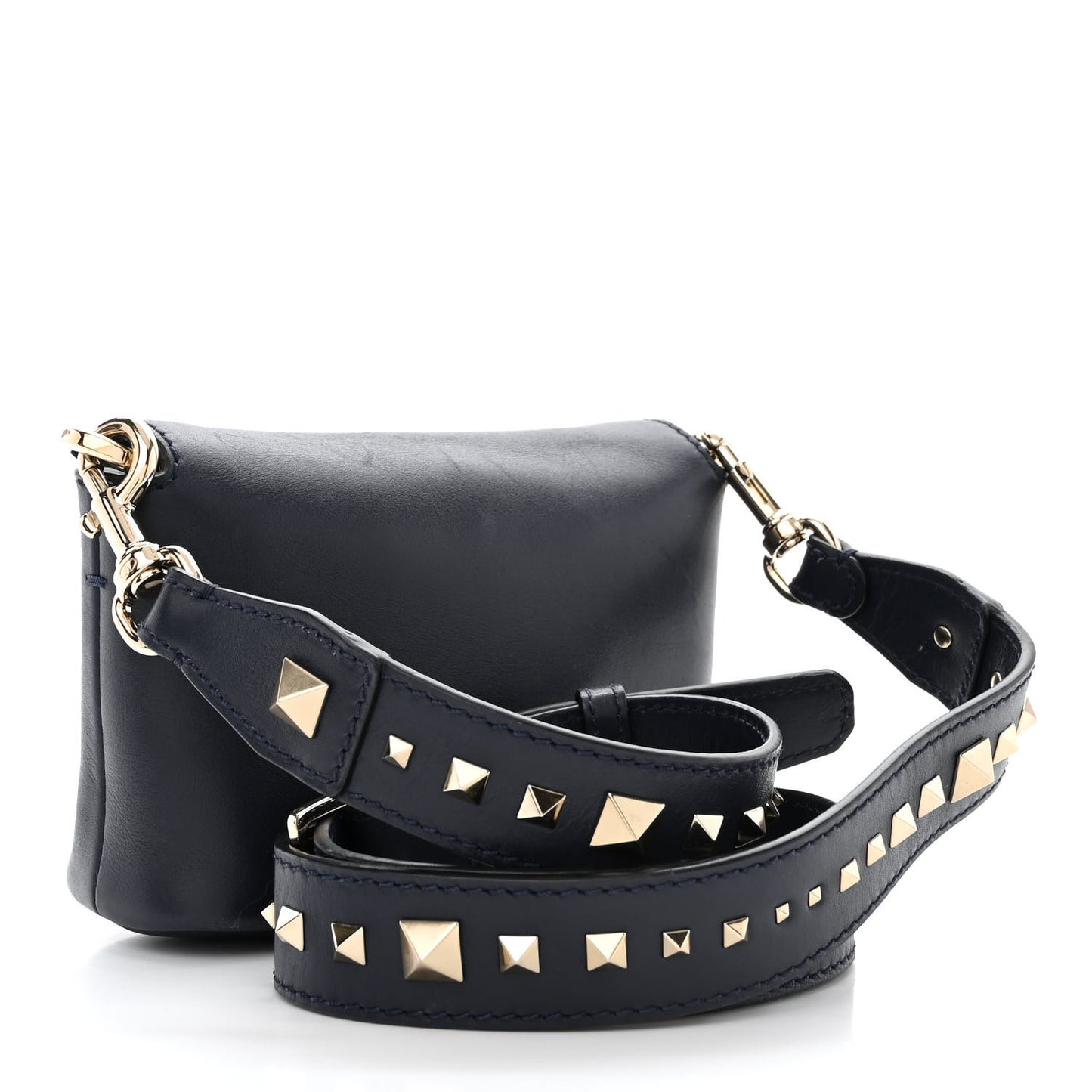 Vitello Small Rockstud Demilune Shoulder Bag Marine