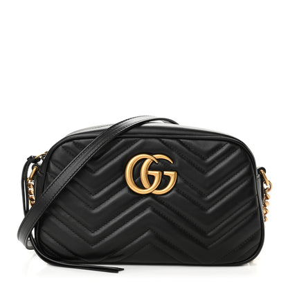 Gucci Calfskin Matelasse Small GG Marmont Chain Shoulder Bag Black 1 of 10