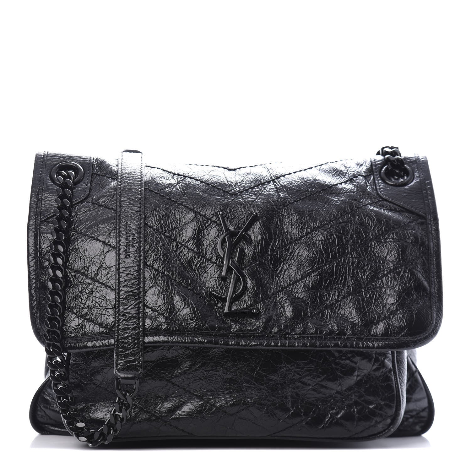 Saint Laurent Crinkled Calfskin Matelasse Monogram Medium Niki Chain Satchel Black 1 of 10