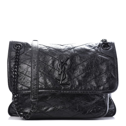 Saint Laurent Crinkled Calfskin Matelasse Monogram Medium Niki Chain Satchel Black 1 of 10