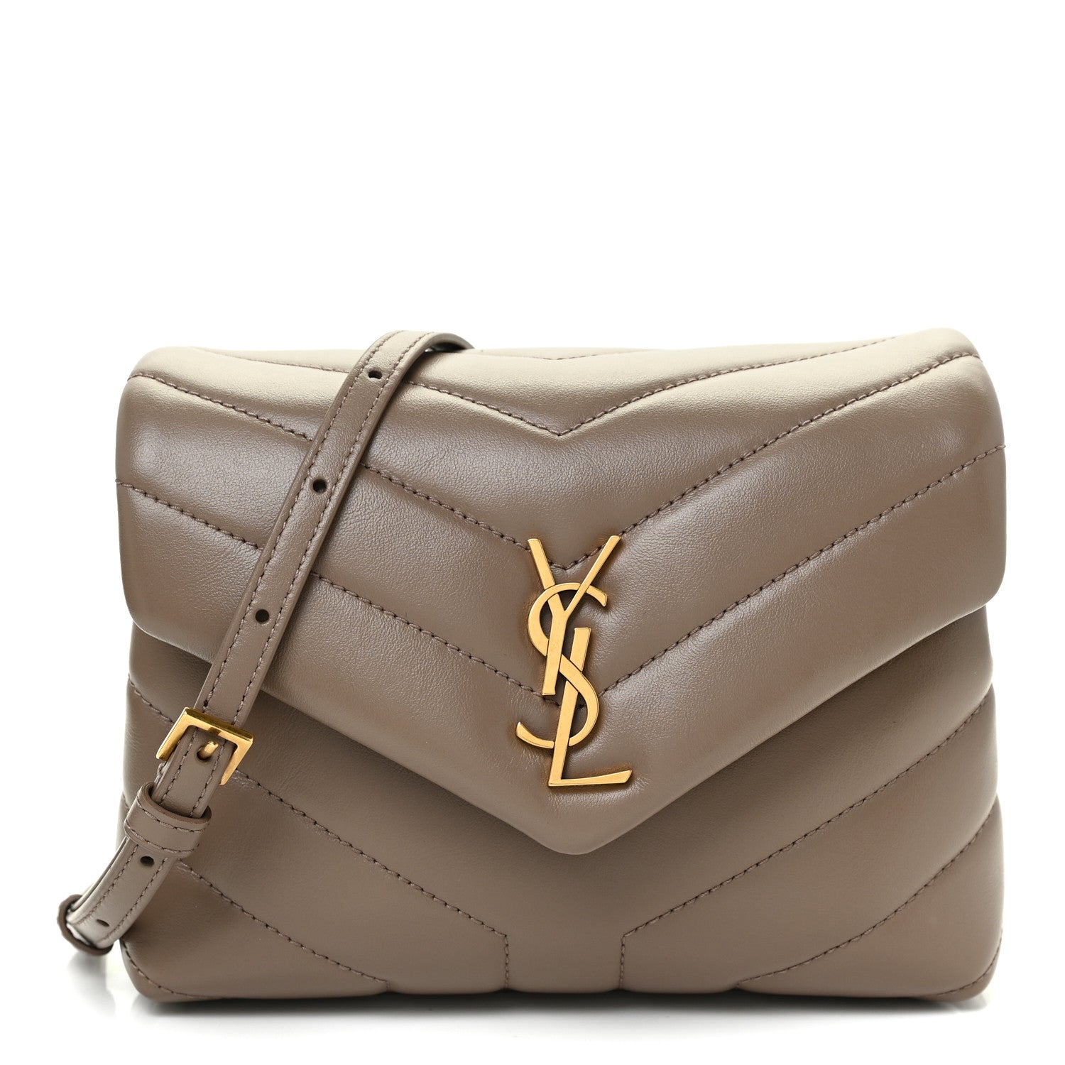 Saint Laurent Calfskin Y Quilted Monogram Toy Loulou Crossbody Bag Taupe 1 of 12