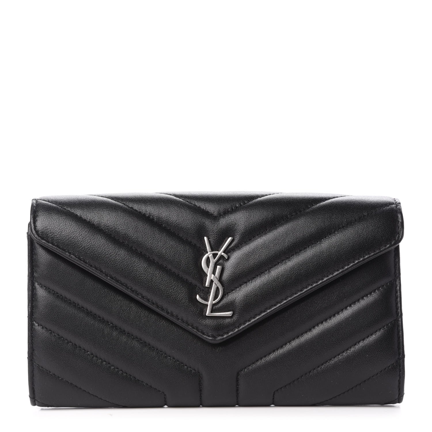Saint Laurent Lambskin Y Quilted Monogram Large Loulou Flap Wallet Black 1 of 6