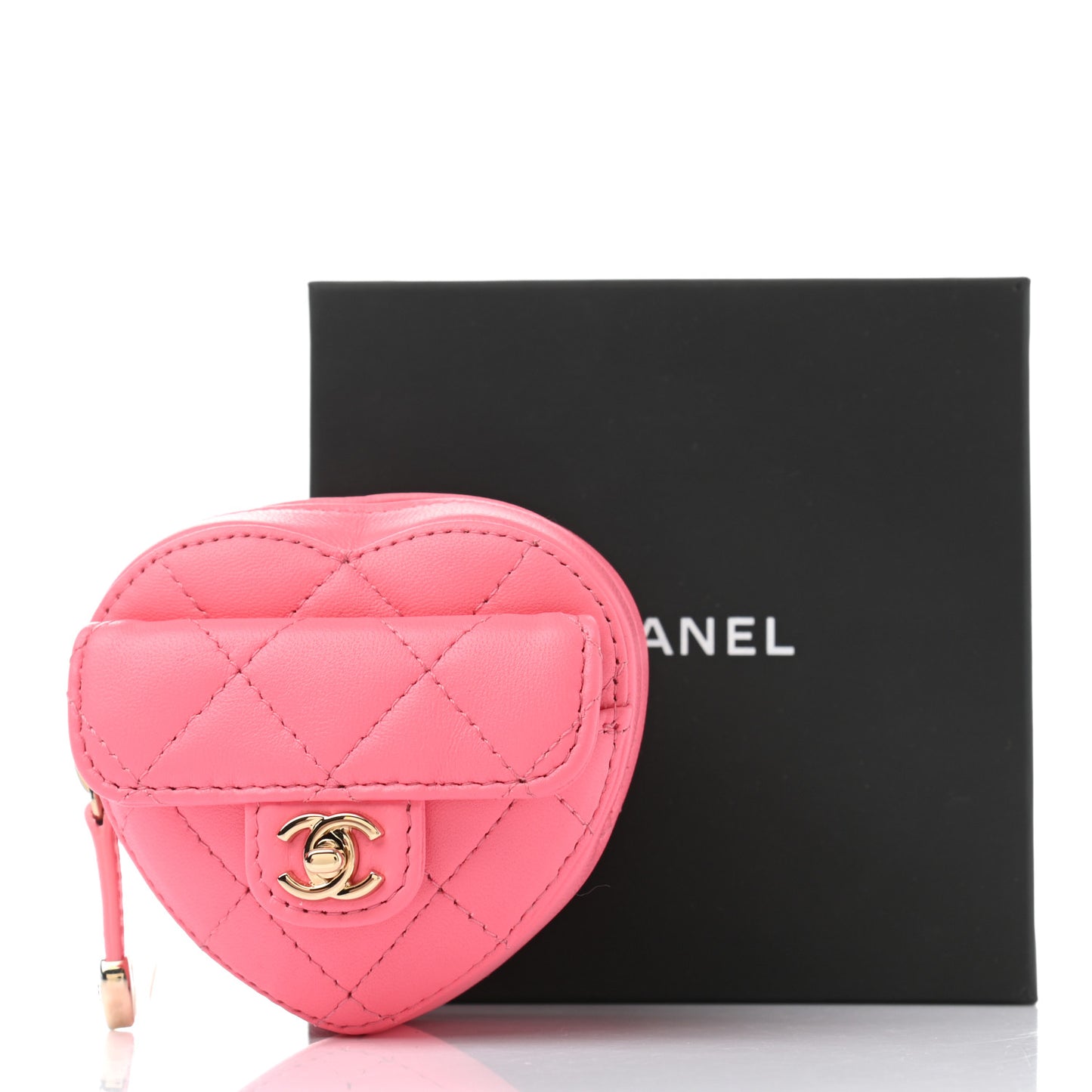 Lambskin Quilted CC In Love Heart Zipped Arm Coin Purse Pink