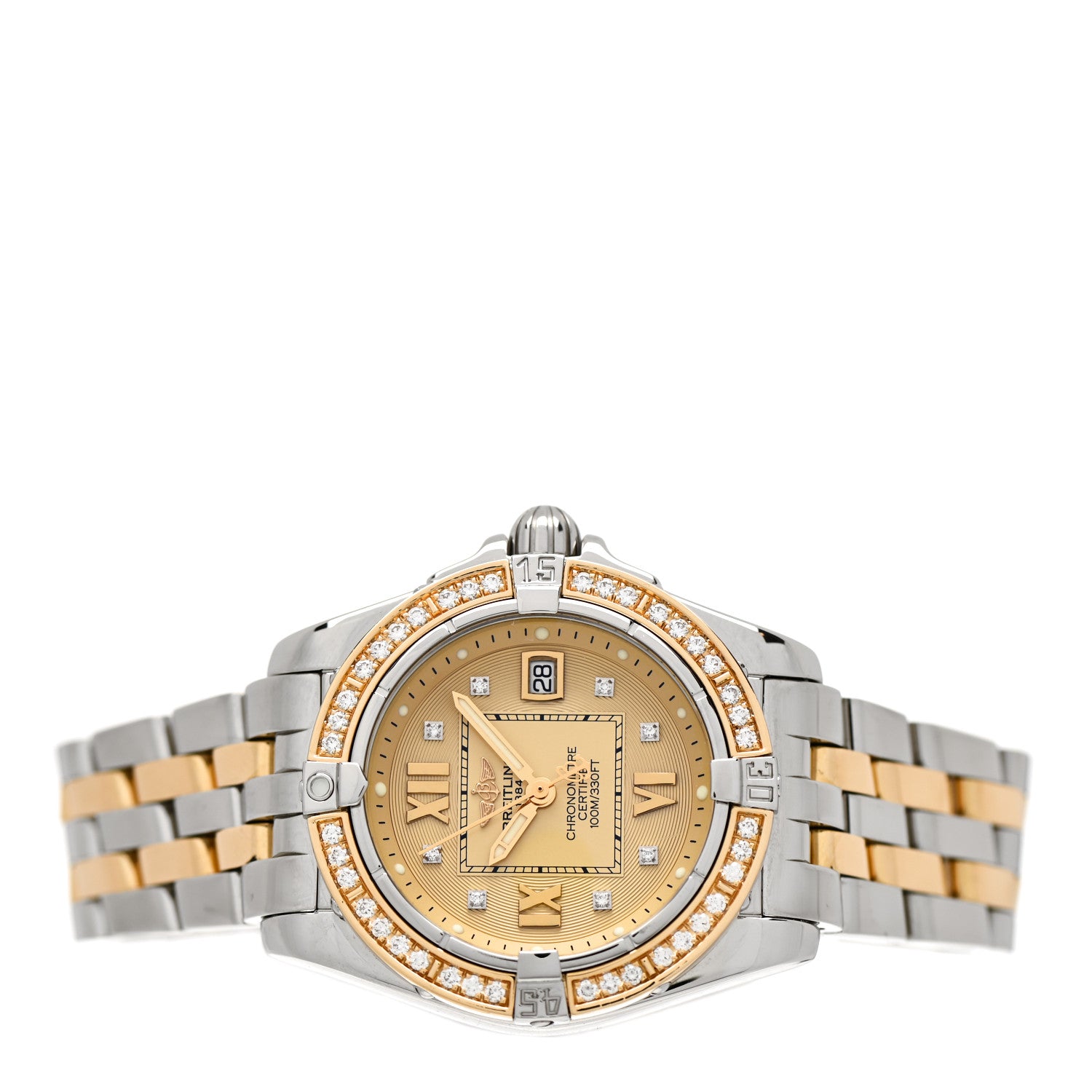 Breitling Stainless Steel 18K Yellow Gold Diamond Bezel 30mm Cockpit Quartz Watch Champagne D71356 2 of 4