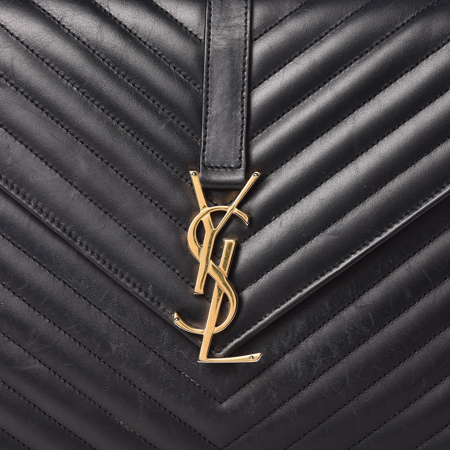 Saint Laurent Smooth Calfskin Matelasse Chevron Large Monogram Satchel Black 20 of 20
