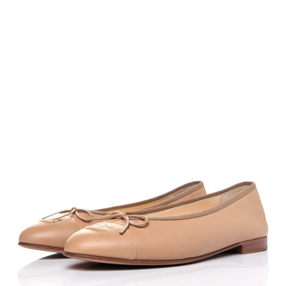 Chanel Lambskin Cap Toe CC Ballerina Flats 41 Beige 3 of 10