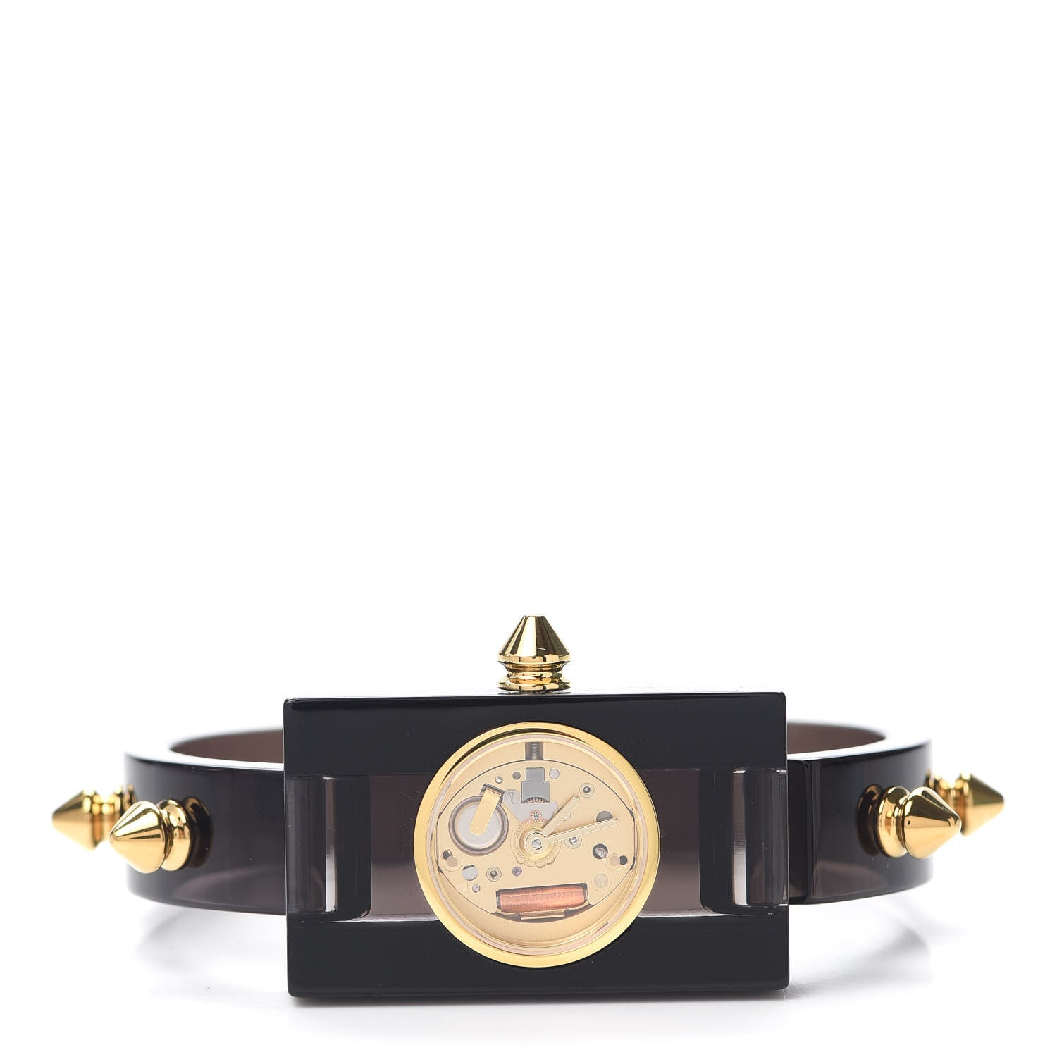 Gucci Stainless Steel Plexiglass 24mm Skeleton Stud Quartz Watch Black 2 of 6