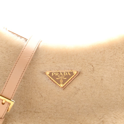 Prada Shearling Arque Shoulder Bag Ecru Noisette 7 of 9