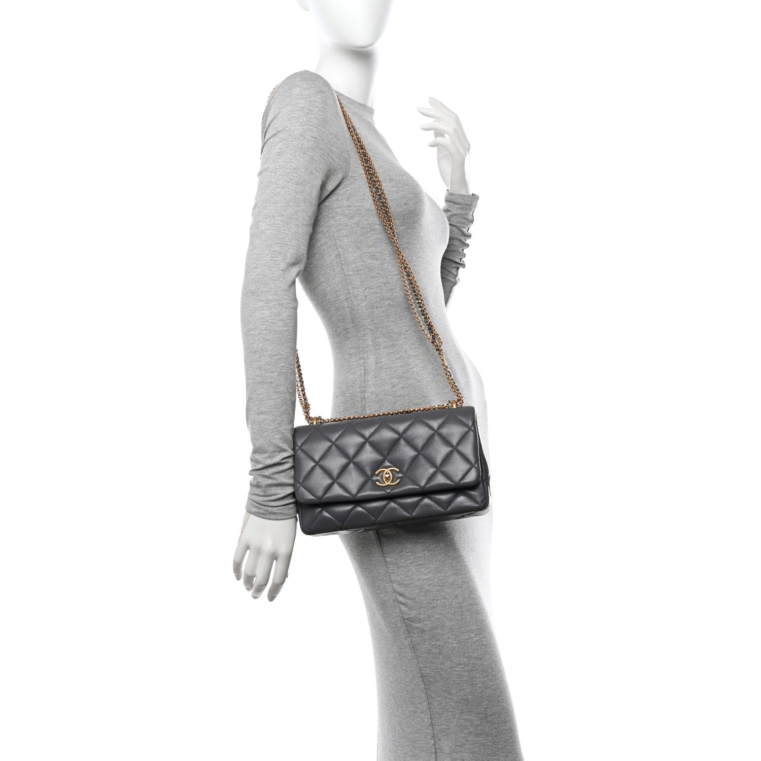Chanel Shiny Lambskin Quilted Multi Stand Flap Grey 2 of 13